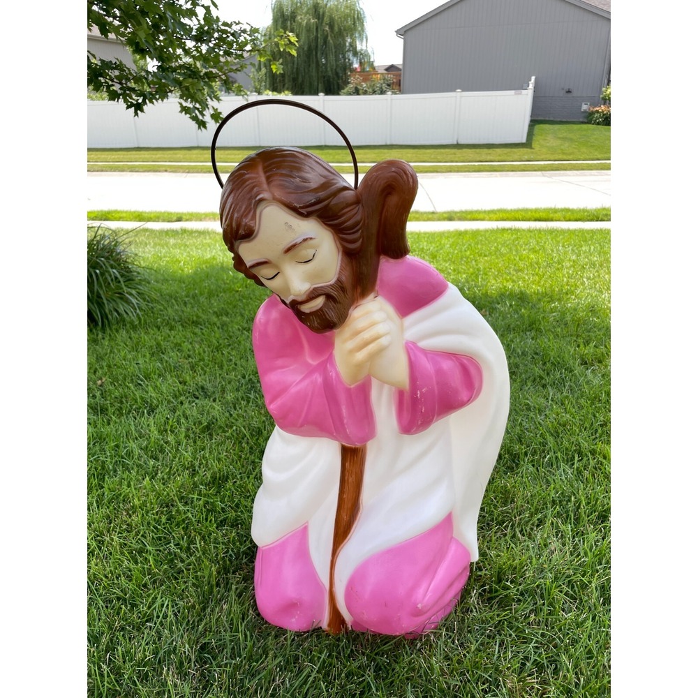 Vintage Blow Mold 40" Joseph Halo Nativity General Foam Pink W LIGHT PLUG